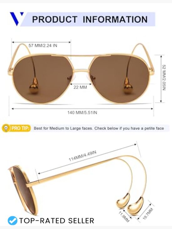 Polarized Aviator Sunglasses Oversized Retro Metal Frame Chic Trendy main image 6